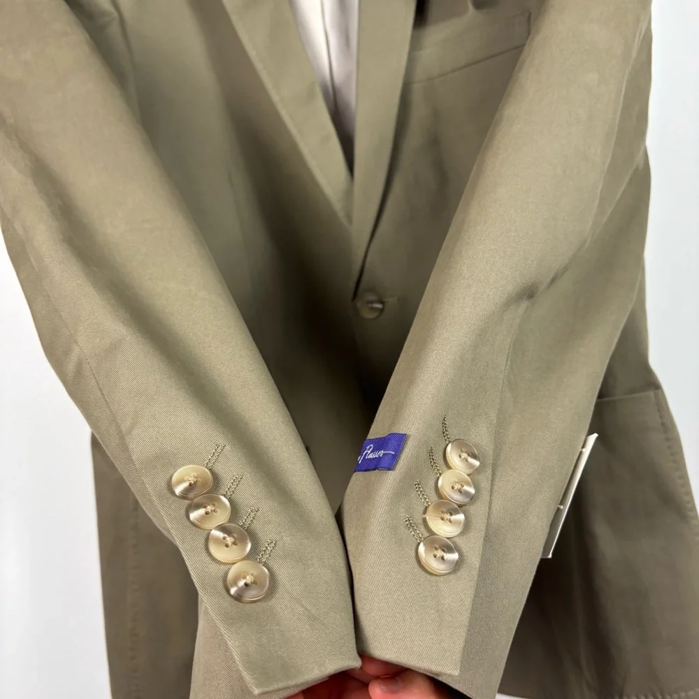 Alan Flusser NWT Khaki Cotton Blend Blazer Jacket Sport Coat Classic Fit Men 44L